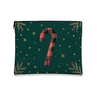 Borsa per il trucco a quadri, borsa da viaggio per cosmetici da donna, borsa da viaggio portatile piccola con cerniera, borsa da toilette natalizia per la cura della pelle, Verde, 7x9 Inch, Candy Cane