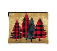 Borsa per il trucco a quadri, borsa per cosmetici a quadri di bufalo rosso e nero, piccola borsa portatile in tela con cerniera, borsa da toilette da viaggio per vacanze, Rosso, 7x9 Inch