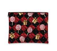 Borsa per il trucco a quadri, Candy Lollipop e borsa da viaggio per cosmetici da donna, piccola borsa portatile in tela con cerniera, borsa da toilette per la cura della pelle delle vacanze, Rosso