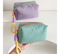 Borsa per il trucco a quadri color macaron carina, borsa per il ciclo mestruale, borsa porta matite da donna, borsa per il trucco con cerniera per viaggiare, borsa porta cosmetici a quadri con grande 