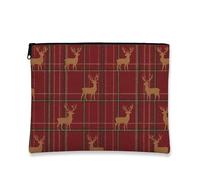 Borsa per il trucco a quadri con cervo, borsa da viaggio vintage per cosmetici, da donna, piccola borsa portatile in tela con cerniera, borsa da toilette invernale per la cura della pelle, Rosso, 7x9