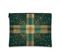Borsa per il trucco a quadri, pochette da viaggio per cosmetici scintillanti verde e oro per donna, organizer portatile in tela con cerniera, borsa per articoli da toeletta per la cura della pelle du