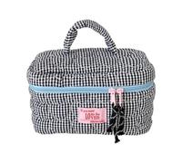 Borsa per il trucco a quadri trapuntata a forma di cuore, graziosa borsa per cosmetici da viaggio, borse da toilette portatili, borse per trucco per la cura della pelle, pennelli ed elementi