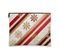 Borsa per il trucco a righe, borsa da viaggio per cosmetici con fiocco di neve rossa e oro per donne, piccola borsa portatile in tela con cerniera, borsa da toilette per la cura della pelle delle