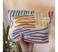 Borsa per il trucco a righe colorate per la conservazione da viaggio, borsa per il trucco, necessaire, organizer da vacanza, organizer per il trucco di grande capacità, custodia per il trucco, per ros