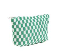 Borsa per il trucco a scacchi da donna, borsa per cosmetici verde bianca borsa da viaggio borsa da toilette in tela di grande capacità borsa portaoggetti esteticamente progettata borsa tote carino