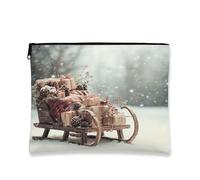 Borsa per il trucco a slitta, borsa da viaggio per cosmetici rustica vintage invernale per donne, piccola borsa portatile in tela con cerniera, borsa da toilette per la cura della pelle delle vacanze