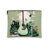 Borsa per il trucco a tema naturale, custodia da viaggio per cosmetici con chitarra acustica e altoparlante vintage per donne, custodia portatile in tela con cerniera, organizer per la cura della