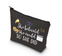Borsa per il trucco a tema teatrale con scritta in inglese She Believed She Could So She Did Attrice, Blk-teatro, BORSA