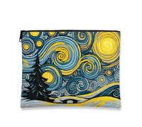 Borsa per il trucco a vortice, borsa da viaggio per cosmetici dal design artistico, piccola borsa portatile in tela con cerniera, borsa da toilette invernale per la cura della pelle, Giallo, 7x9 Inch
