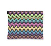 Borsa per il trucco a zigzag vivace, multicolore con motivo a onde, borsa da viaggio per donne, piccola borsa portatile in tela con cerniera, per festival, Multicolore, 7x9 Inch, Motivo a onde
