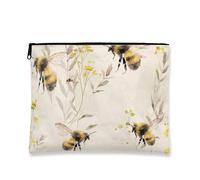 Borsa per il trucco ad acquerello con ape, borsa da viaggio per cosmetici vintage floreale gialla per donne, piccola custodia portatile in tela con cerniera, organizer per articoli da toeletta per la