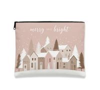 Borsa per il trucco allegra e luminosa, graziosa pochette da viaggio per cosmetici da villaggio invernale per donna, organizer portatile in tela con cerniera, borsa da toilette per la cura della pell