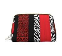 Borsa per il trucco animale leopardo rosso e zebra,Sacchetto cosmetico in pelle portatile,Borsa da viaggio organizer impermeabile per articoli da toeletta, Leopardo rosso e zebrato animale, Taglia