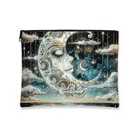 Borsa per il trucco artistica in stile bohémien, pochette da viaggio per cosmetici con luna e nuvole per donna, organizer portatile in tela con cerniera, regalo per festival e cura della pelle, 7x9 p