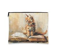Borsa per il trucco artistica vintage a forma di gatto, grazioso design felino, borsa da viaggio per donne, piccola borsa portatile in tela con cerniera, regalo per gli amanti degli animali, Arancione