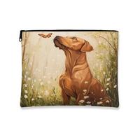 Borsa per il trucco artistica vintage con cane, ritratto di labrador marrone, borsa da viaggio per donne, organizer portatile in tela con cerniera, borsa da toilette per la cura della pelle all'aperto