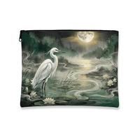 Borsa per il trucco artistica vintage, elegante borsa da viaggio con stampa di aironi e natura, borsa da viaggio per donne, organizer portatile in tela con cerniera, borsa da toilette con paesaggio al