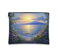 Borsa per il trucco artistico, borsa da viaggio floreale con montagna al tramonto per donne, organizer portatile in tela con cerniera, borsa da toilette primaverile per la cura della pelle, 17,8 x