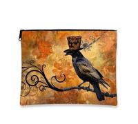 Borsa per il trucco artistico, borsa da viaggio per cosmetici con design vintage con uccellino, piccola borsa portatile in tela con cerniera, perfetta come regalo per festival, Arancione, 7x9 Inch