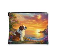 Borsa per il trucco artistico, borsa da viaggio per cosmetici con paesaggio al tramonto con cane, borsa da viaggio portatile in tela con cerniera, borsa da toilette per la cura della pelle all'aperto