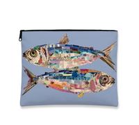 Borsa per il trucco artistico, borsa da viaggio per cosmetici da donna, borsa da viaggio portatile piccola in tela con cerniera, regalo da spiaggia per la cura della pelle, Blu, 7x9 Inch, Pesce