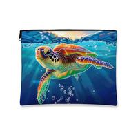 Borsa per il trucco artistico, borsa da viaggio per cosmetici subacquea colorata con tartaruga per donne, piccola borsa portatile in tela con cerniera, regalo da spiaggia per la cura della pelle, Blu