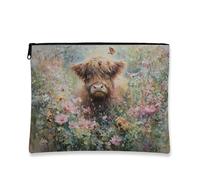 Borsa per il trucco artistico, borsa da viaggio per cosmetici vintage con design a mucca, piccola borsa portatile in tela con cerniera, borsa da toilette regalo primaverile, Multicolore, 7x9 Inch