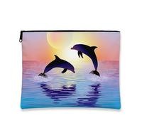 Borsa per il trucco artistico, con delfini che saltano, borsa da viaggio colorata per donne, piccola borsa portatile in tela con cerniera, borsa da toilette regalo da spiaggia, Blu, 7x9 Inch, Delfini