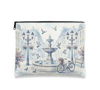 Borsa per il trucco artistico vintage, borsa da viaggio per cosmetici con fontana blu floreale per donne, organizer portatile in tela con cerniera, borsa da toilette primaverile per la cura della