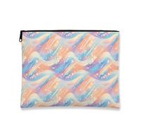 Borsa per il trucco astratta colorata, borsa da viaggio per cosmetici con onde pastello per donne, organizer portatile con cerniera, borsa da toilette primaverile per la cura della pelle, 17,8 x 22,9