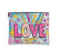 Borsa per il trucco astratta colorata, con motivo artistico a forma di cuore, per donne, organizer da viaggio portatile con cerniera, perfetto per San Valentino, Blu, 7x9 Inch, Amore