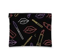 Borsa per il trucco audace, astuccio da viaggio per donne, con motivo artistico di labbra, piccola borsa portatile in tela con cerniera, borsa da toeletta regalo per tutti i giorni, nero, 7x9 Inch