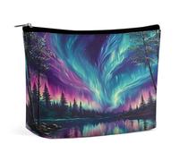 Borsa per il trucco Aurora Boreale Cielo Notturno Riflesso Lago, Organizer da viaggio per articoli da toilette, Pochette cosmetica per donna, Regalo di compleanno per mamma, ragazze, donne, sorelle