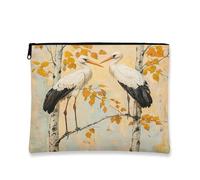 Borsa per il trucco autunnale con cicogne e uccello, borsa da viaggio per donne, regali per ragazze, organizer portatile in tela con cerniera, 17,8 x 22,9 cm