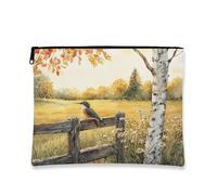 Borsa per il trucco autunnale con colibrì e uccello, borsa da viaggio per donne e ragazze, organizer portatile con cerniera in tela piccola da 17,8 x 22,9 cm