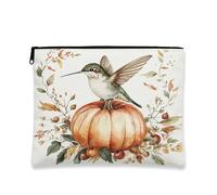 Borsa per il trucco autunnale con colibrì e uccello, divertente astuccio da viaggio per donne, regali per ragazze, organizer portatile in tela con cerniera, 17,8 x 22,9 cm