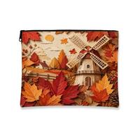 Borsa per il trucco autunnale, con foglie d'arancio, borsa da viaggio per cosmetici, da donna, piccola borsa portatile in tela con cerniera, Arancione, 7x9 Inch, Vincere