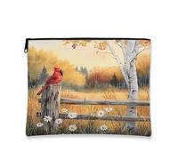 Borsa per il trucco autunnale con uccellino cardinale, borsa da viaggio per donne e ragazze, borsa da viaggio per donne e ragazze, organizer portatile in tela con cerniera, 17,8 x 23