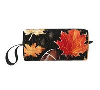 Borsa per il trucco autunnale da calcio americano, resistente all'acqua, da viaggio, organizer per articoli da toeletta per donne e uomini, con foglie d'acero autunnali, custodia per cosmetici con