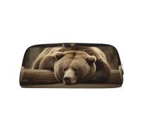 Borsa per il trucco Bear Sleep, borsa da viaggio per articoli da toilette, astuccio grande per matite per uomo e donna, portamonete in pelle con cerniera