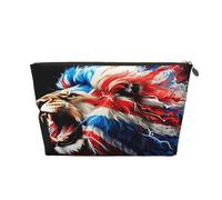Borsa per il trucco, beauty case, borsa da viaggio per donna, 7 x 2,4 x 5 pollici, con leone rosso, bianco e blu