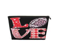 Borsa per il trucco, beauty case, borsa da viaggio per donna, motivo: San Valentino, amore, calcio, cuore rosso, leopardo rosa, 7 x 2,4 x 5 pollici