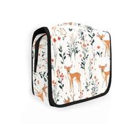 Borsa per il trucco bianca con cervo del fumetto con gancio appeso eleganti borse cosmetiche per le donne verticale autoportante