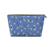 Borsa per il trucco blu con libellula con ape, borsa per cosmetici da viaggio, borsa per il trucco da donna, borsa per il trucco in pelle, graziosa borsa per il trucco, Oro, Taglia unica