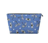 Borsa per il trucco blu con libellula con ape, borsa per cosmetici da viaggio, borsa per il trucco da donna, borsa per il trucco in pelle, graziosa borsa per il trucco, Argento, Taglia unica