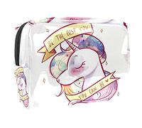 Borsa per il trucco blu con unicorno che gioca con stelle dei cartoni animati per borsa da viaggio portatile borsa organizer per articoli da toeletta Beauty Bag, Multicolore 04,