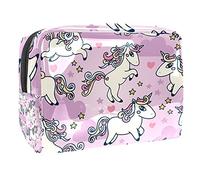 Borsa per il trucco blu con unicorno che gioca con stelle dei cartoni animati per borsa da viaggio portatile borsa organizer per articoli da toeletta Beauty Bag, Multicolore 07,
