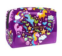 Borsa per il trucco blu con unicorno che gioca con stelle dei cartoni animati per borsa da viaggio portatile borsa organizer per articoli da toeletta Beauty Bag, Multicolore 03,