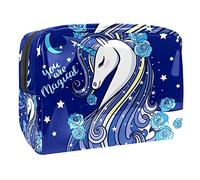 Borsa per il trucco blu con unicorno che gioca con stelle dei cartoni animati per borsa da viaggio portatile borsa organizer per articoli da toeletta Beauty Bag, Multicolore 09,